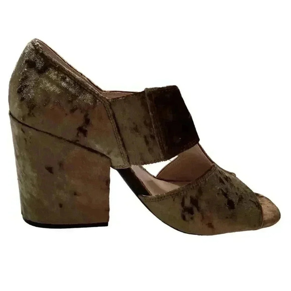 Cabi Interlock Women 7 Crushed Velvet Block Heels Green Chunky Slip On Open Toe - Picture 4 of 8